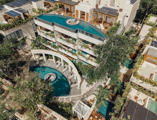 Satori Tulum private pool terrace surrounded by lush jungle canopy